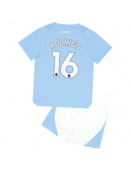 Otroški Nogometna dresi replika Manchester City Rodri Hernandez #16 Domači 2023-24 Kratek rokav (+ hlače)